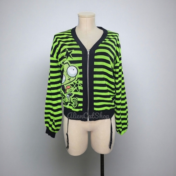 **NEW** Invader Zim Stripe Girls Zip-Up Cardigan Hot Topic - Picture 1 of 5